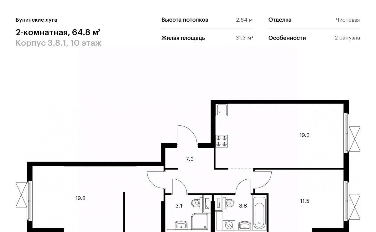 квартира г Москва п Сосенское п Коммунарка ЖК Бунинские Луга 8/1 метро Бунинская аллея 3. фото 1