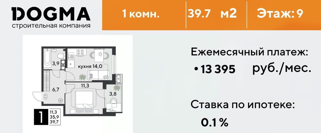 квартира г Краснодар р-н Прикубанский ЖК «Парк Победы» фото 1