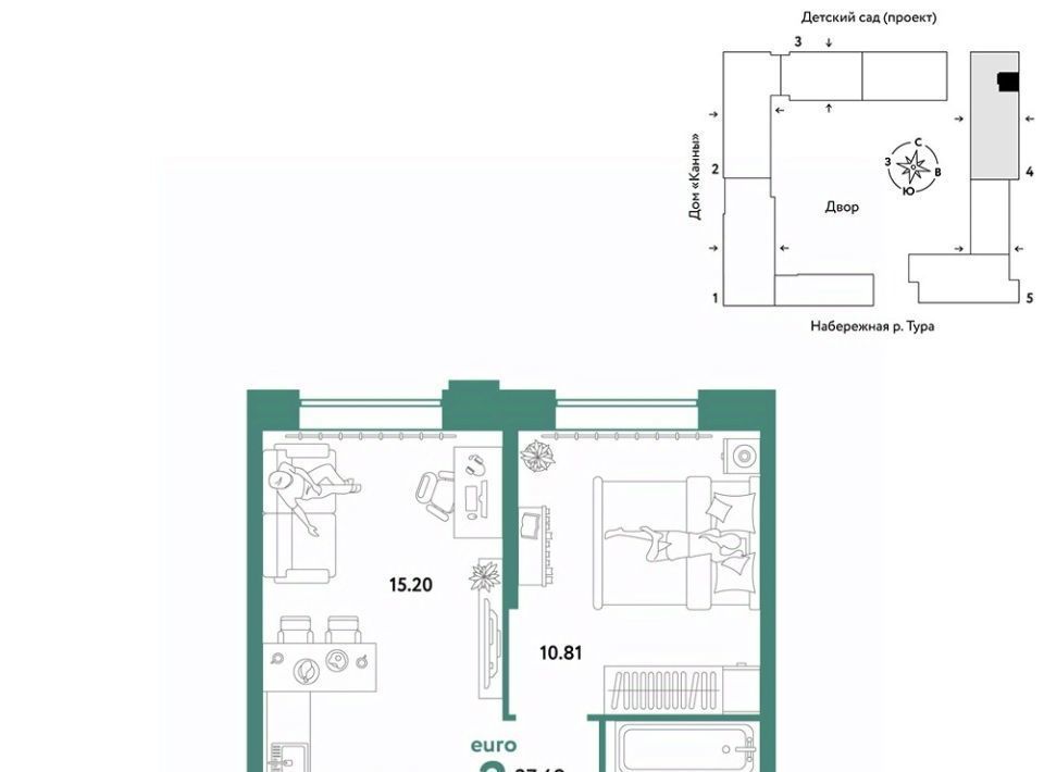 квартира г Тюмень р-н Центральный ул Береговая 100к/1 фото 1