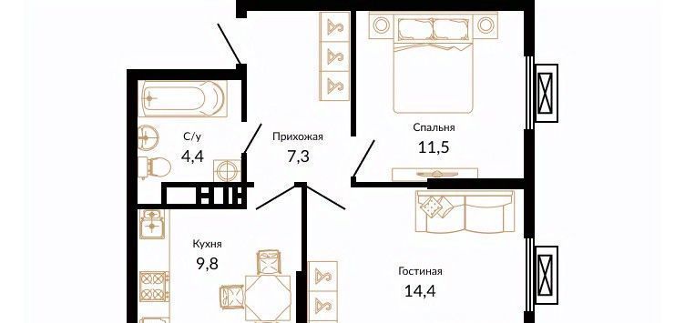 квартира г Краснодар р-н Прикубанский ЖК Южане фото 1