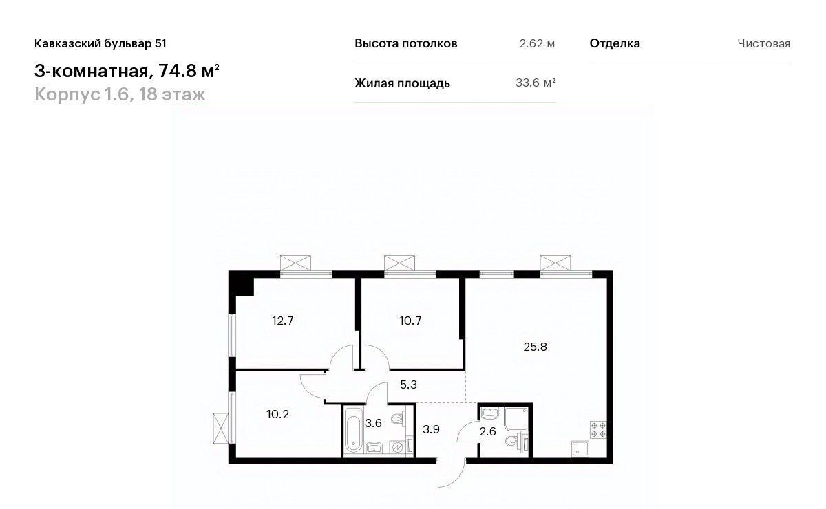 квартира г Москва метро Кантемировская б-р Кавказский 1/5 Бульвар 51 жилой комплекс фото 1