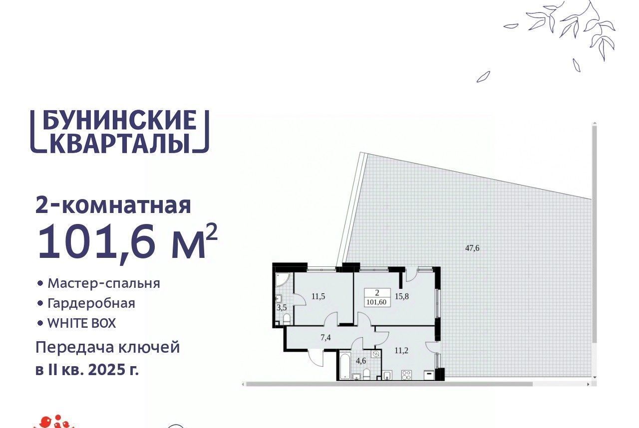 квартира г Москва п Сосенское ЖК Бунинские Кварталы метро Бунинская аллея к 1. 3 фото 1