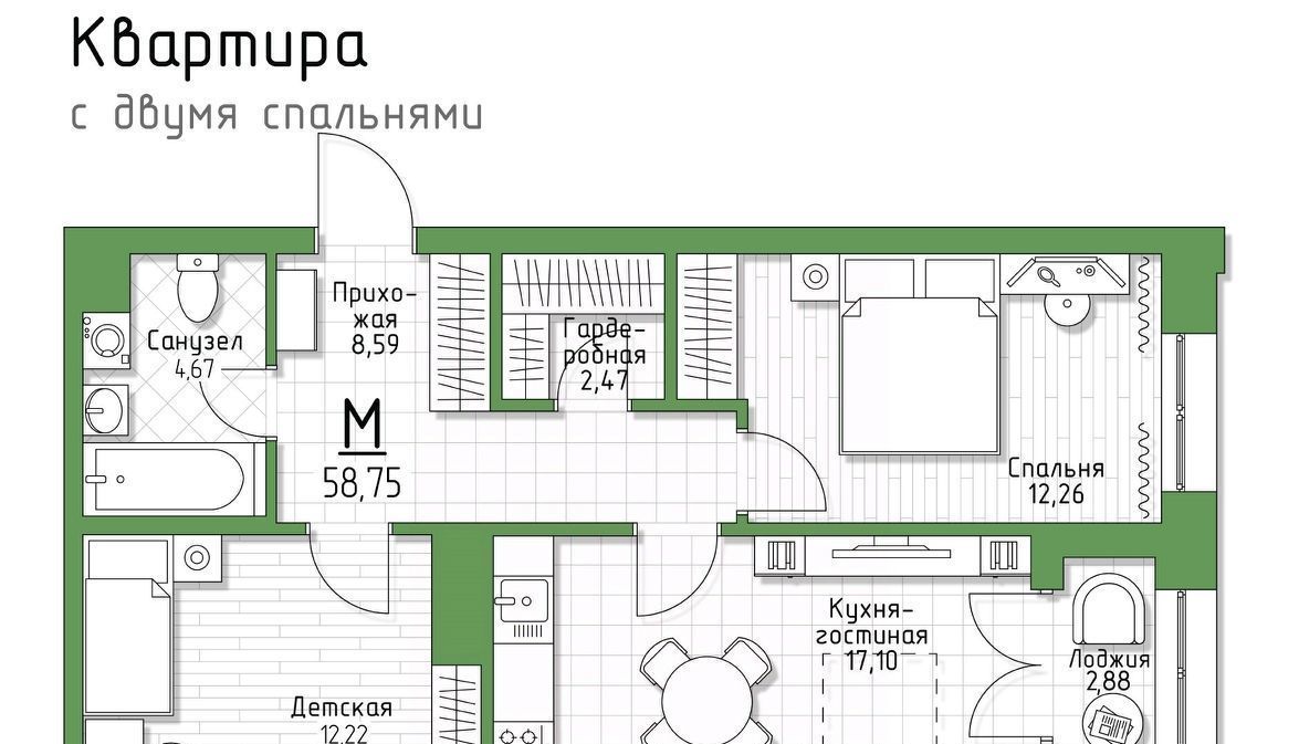 квартира р-н Ленинский п Молодежный 5 Баллов жилой комплекс, Тула фото 1