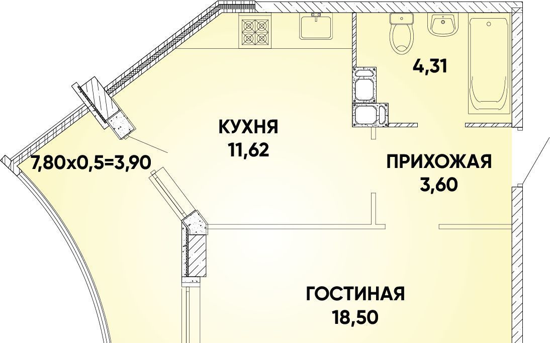 квартира г Краснодар р-н Прикубанский микрорайон «Губернский» фото 1