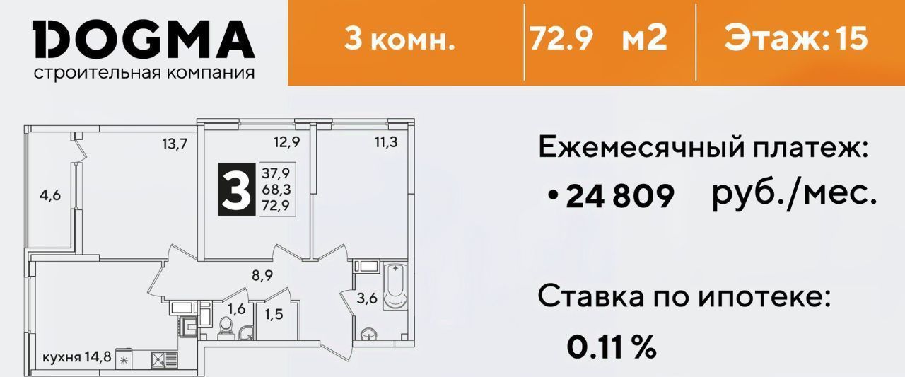 квартира г Краснодар р-н Прикубанский ЖК Самолёт-3 фото 1