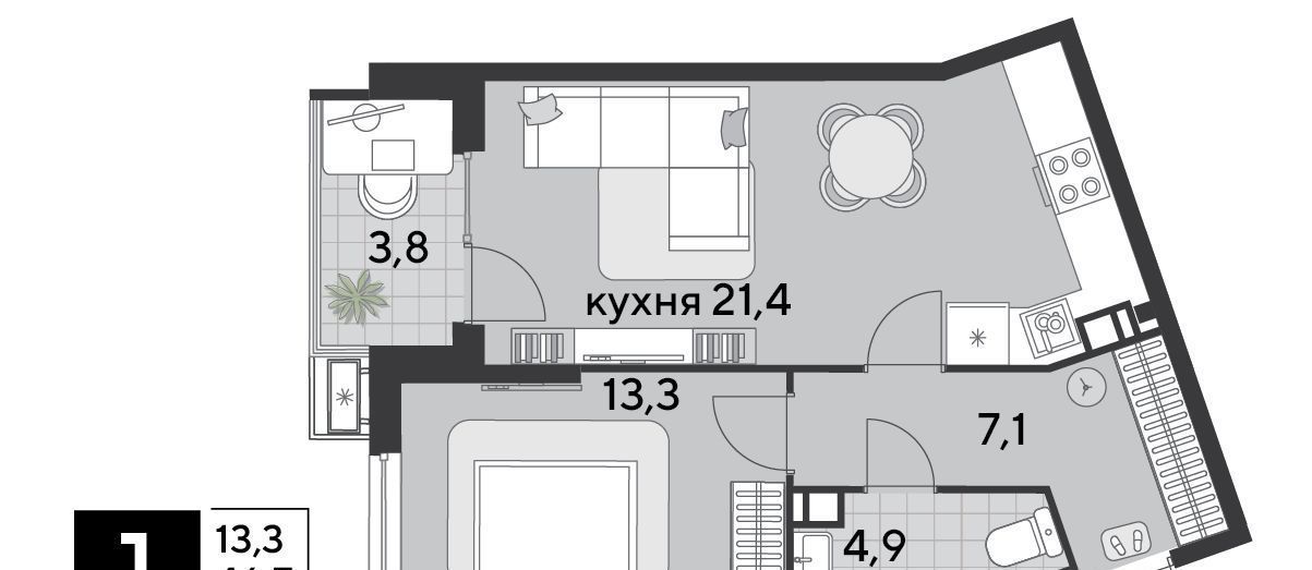 квартира г Краснодар р-н Прикубанский ЖК «Парк Победы» фото 2