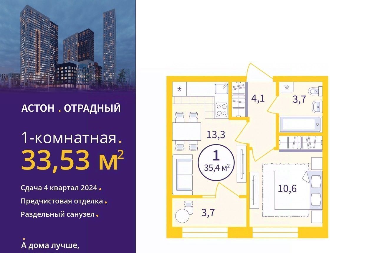 квартира г Екатеринбург ВИЗ Геологическая ЖК Астон Отрадный жилрайон фото 1