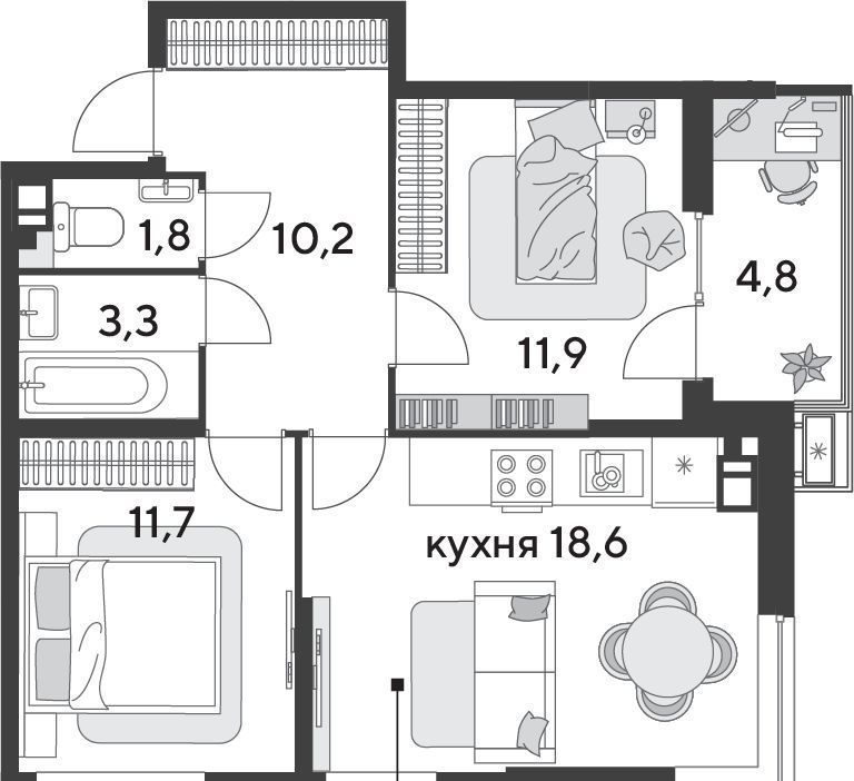 квартира г Краснодар р-н Прикубанский ул Садовая 30 ЖК «Парк Победы» фото 2