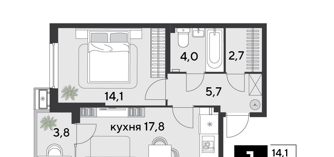 квартира г Краснодар р-н Прикубанский ЖК «Парк Победы» фото 2