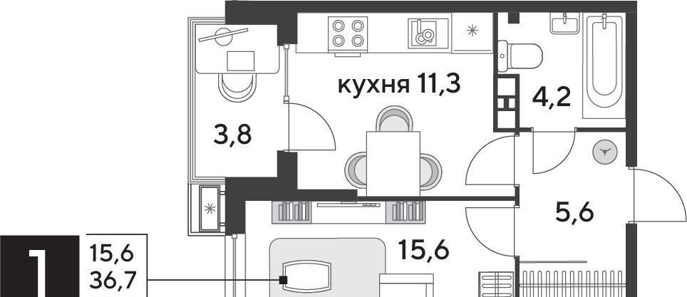 квартира г Краснодар р-н Прикубанский ЖК «Парк Победы» фото 3