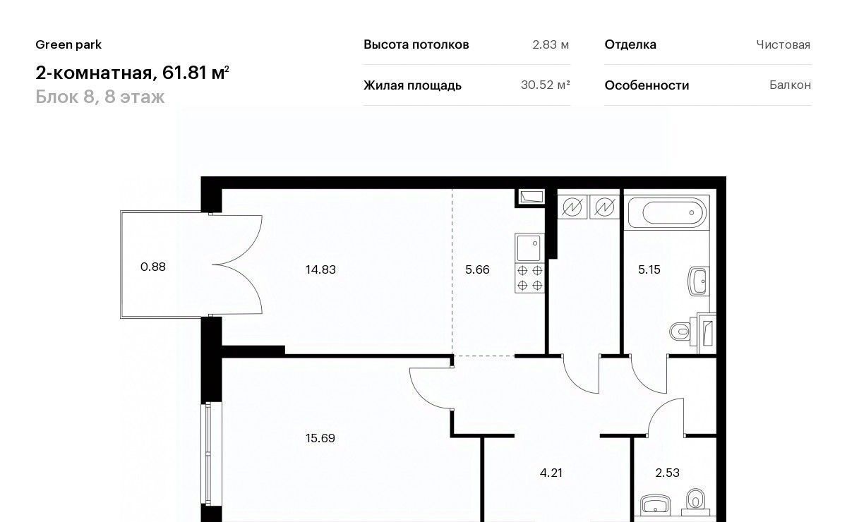 квартира г Москва метро Отрадное ЖК Грин парк 8 фото 1