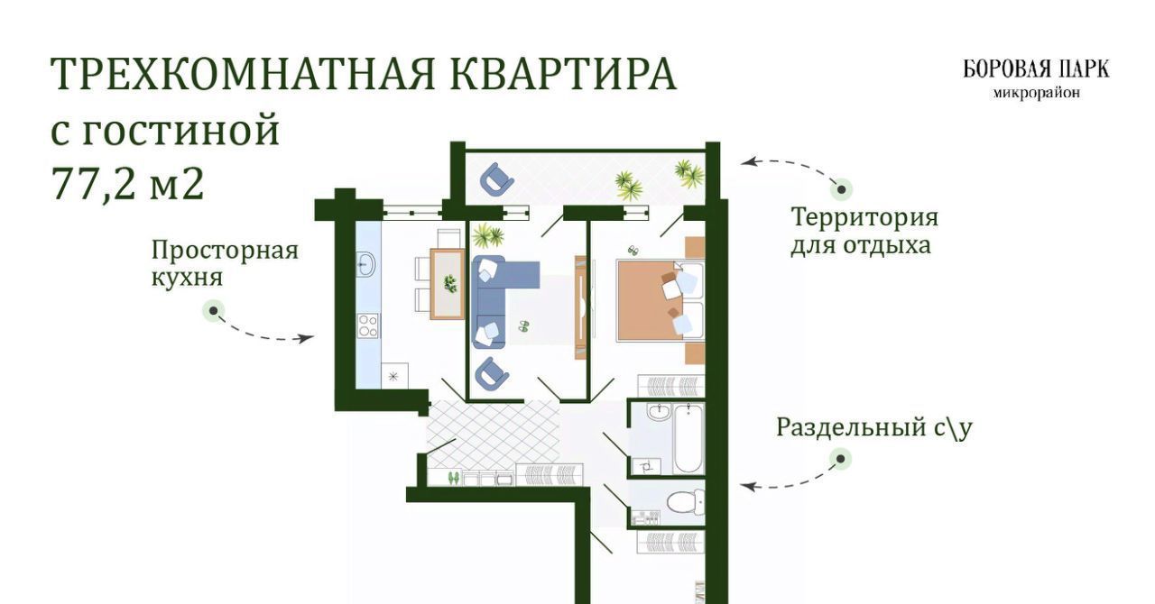 квартира р-н Смоленский д Ясенная микрорайон «Боровая Парк» Михновское с/пос фото 1