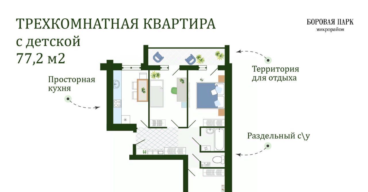 квартира р-н Смоленский д Ясенная микрорайон «Боровая Парк» Михновское с/пос фото 2