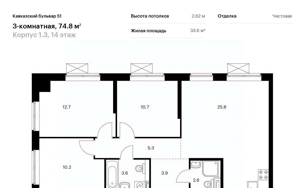 квартира г Москва метро Кантемировская б-р Кавказский 1/3 Бульвар 51 жилой комплекс фото 1