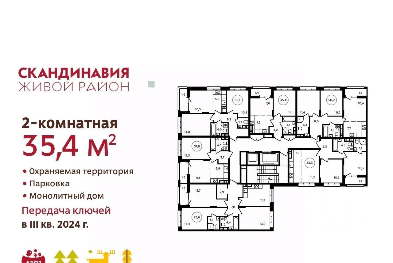 квартира г Москва п Сосенское ЖК Скандинавия метро Бульвар Адмирала Ушакова к 22. 2 фото 2