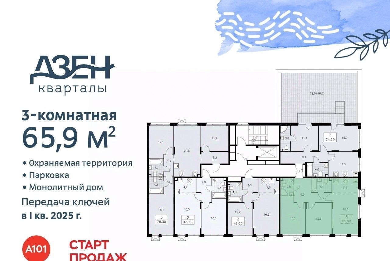 квартира г Москва п Сосенское метро Коммунарка ЖР «Дзен-кварталы» 1/4 фото 2