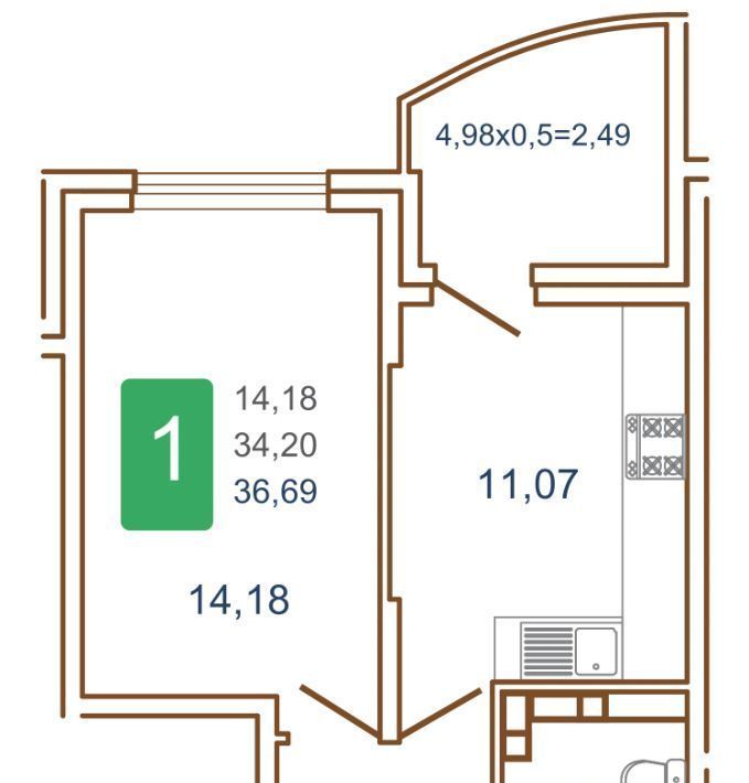 квартира г Краснодар р-н Прикубанский ул им. Кирилла Россинского 15/1 фото 3