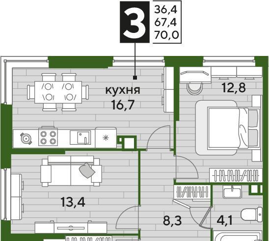 квартира г Краснодар р-н Прикубанский Догма Парк мкр фото 3