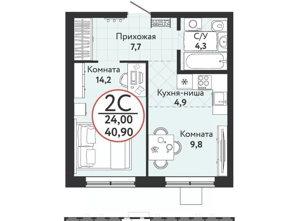 квартира г Новосибирск Золотая Нива ЖК «Первый на Есенина» фото 1