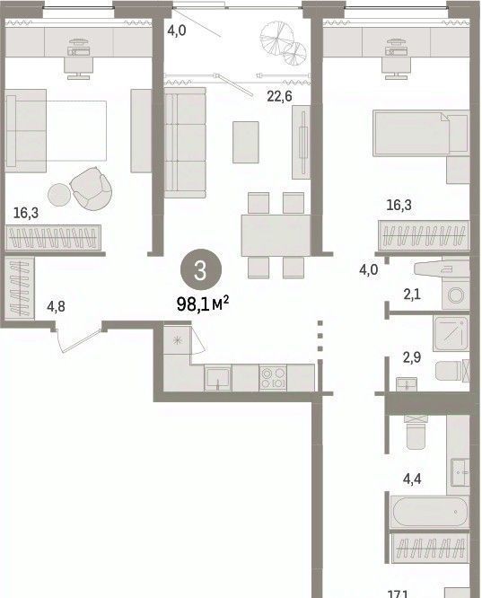 квартира г Сургут 35-й микрорайон ЖК квартал Новин 35-й фото 1