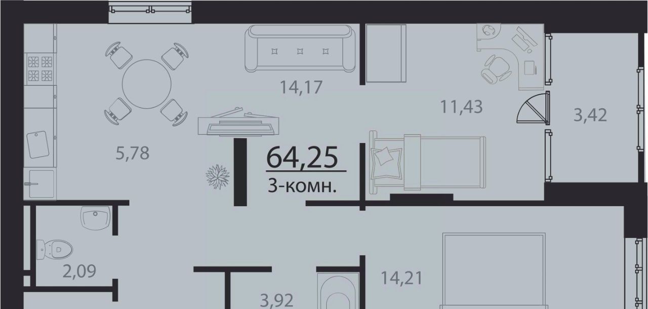 квартира г Ульяновск р-н Заволжский Новый Город ЖК Атмосфера 3 17-й кв-л фото 1