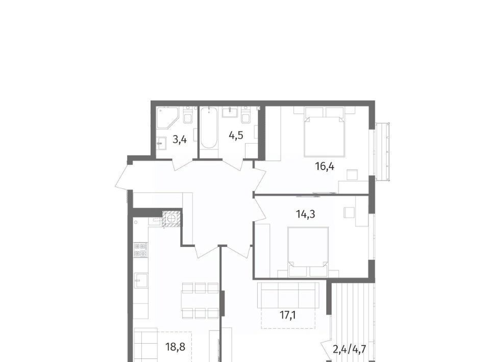 квартира г Калининград р-н Центральный ул Маршала Борзова 109 фото 3