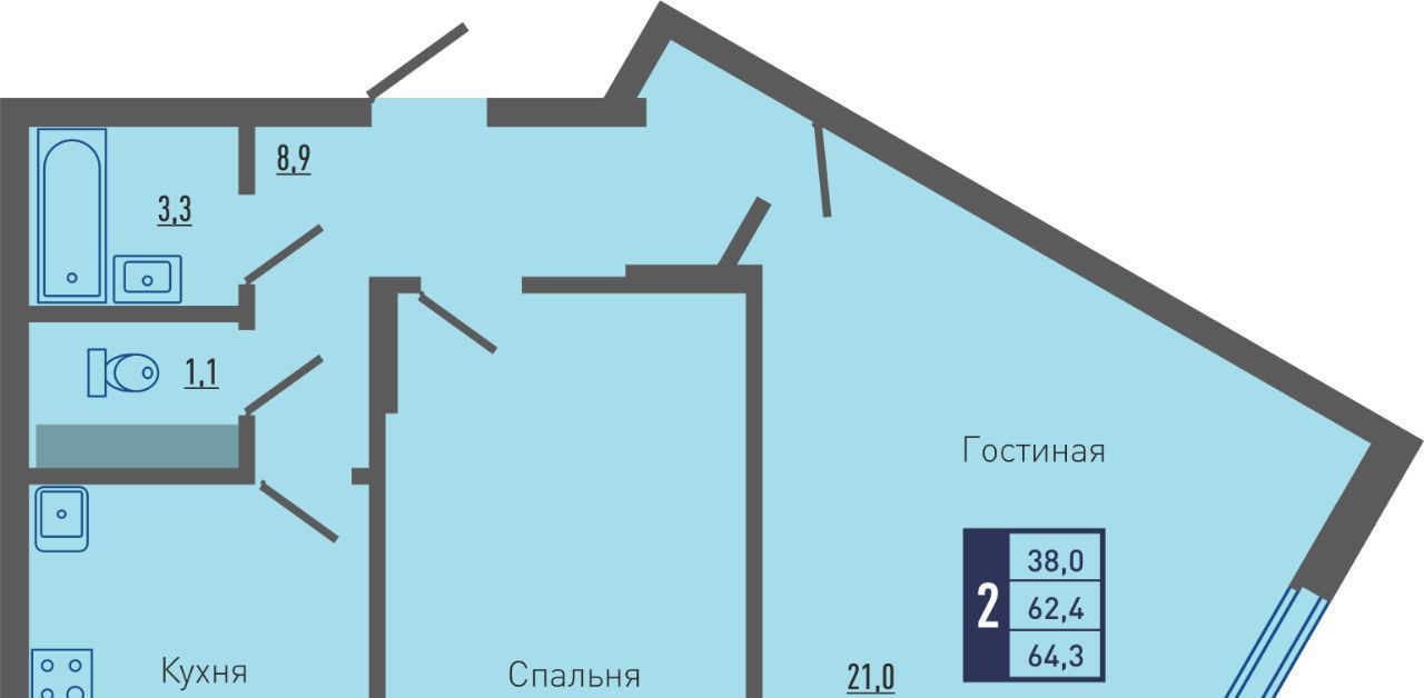 квартира г Липецк р-н Октябрьский ЖК «Геометрия» Вершина жилой комплекс, Европейский мкр фото 1