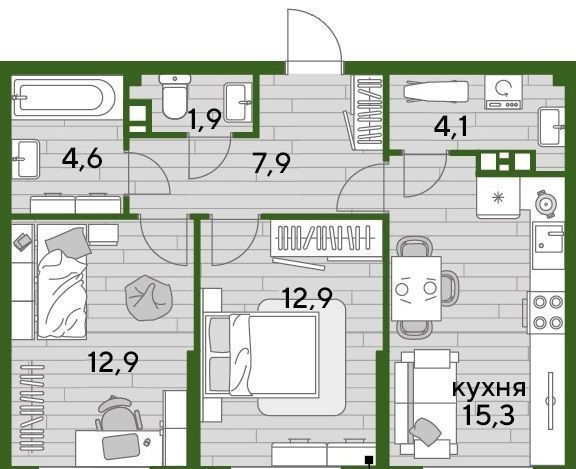 квартира г Краснодар р-н Прикубанский Догма Парк мкр фото 2