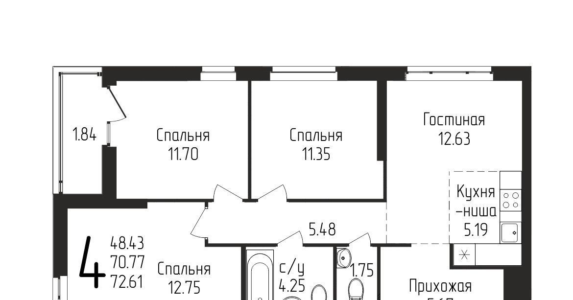 квартира г Уфа р-н Кировский ул Бородинская 19/1 фото 1