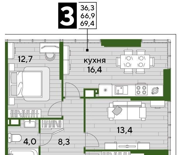 квартира г Краснодар р-н Прикубанский Догма Парк мкр фото 2