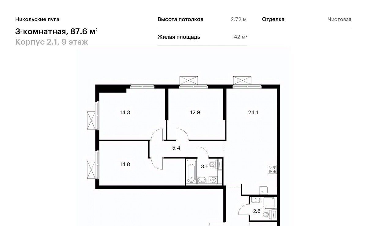 квартира г Москва метро Улица Скобелевская ЖК Никольские Луга 2/1 фото 1