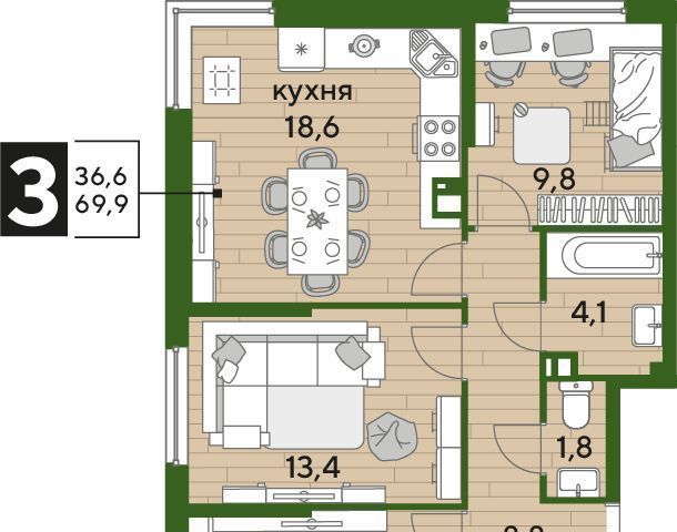 квартира г Краснодар р-н Прикубанский ул им. Марины Цветаевой 3к/2 Догма Парк мкр фото 4