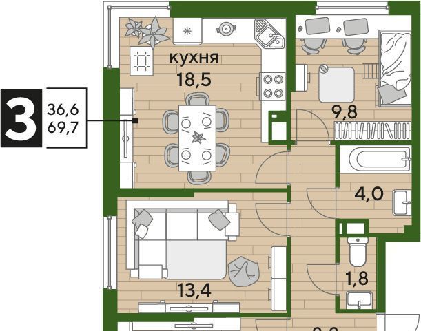 квартира г Краснодар р-н Прикубанский ул им. Марины Цветаевой 3к/2 Догма Парк мкр фото 3