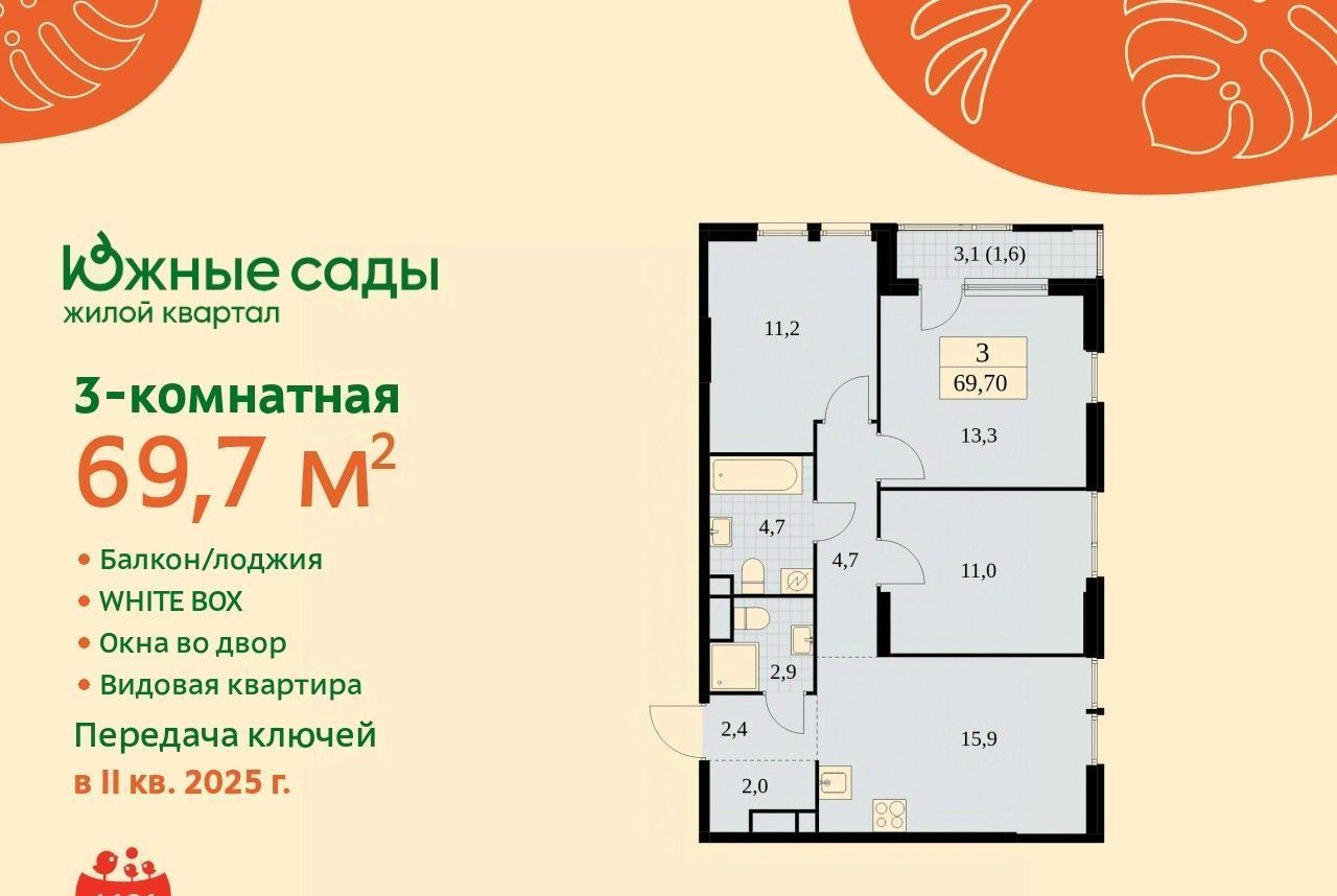 квартира г Москва метро Бунинская аллея ЖК «Южные сады» к 2. 2 фото 1