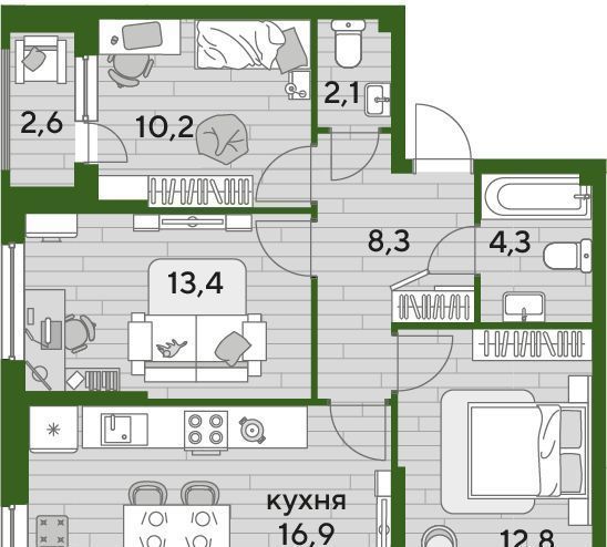 квартира г Краснодар р-н Прикубанский ул им. Анны Ахматовой фото 2