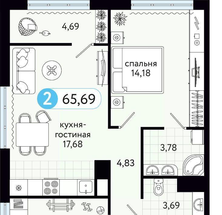 квартира р-н Тюменский д Дударева ЖК На Московском фото 1