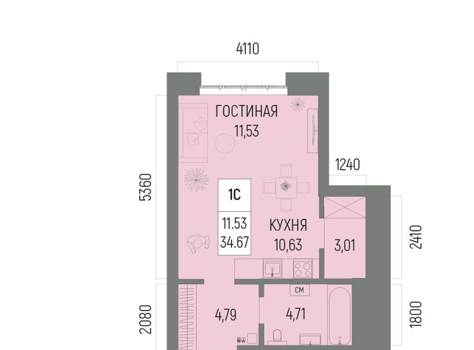 квартира г Уфа р-н Октябрьский ЖК «Новатор» Глумилино-1 мкр фото 1