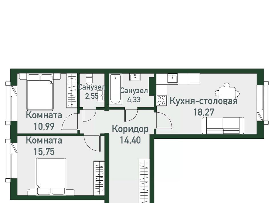 квартира р-н Сосновский п Западный р-н мкр Привилегия Кременкульское с/пос фото 1