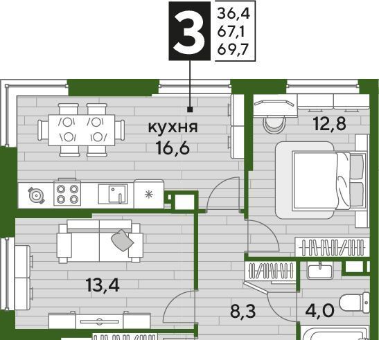 квартира г Краснодар р-н Прикубанский Догма Парк мкр фото 2