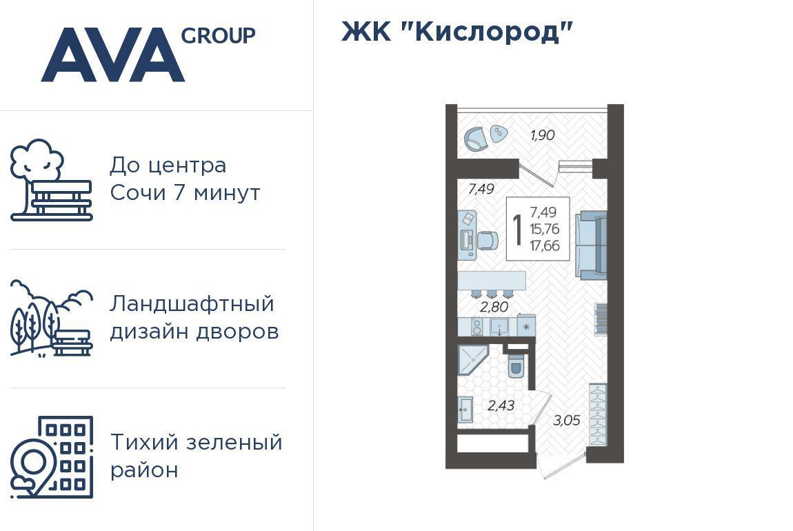 квартира г Сочи р-н Хостинский ЖК «Кислород» 11 фото 1