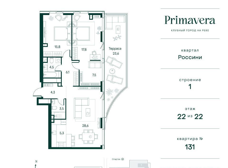 квартира г Москва метро Спартак СЗАО Покровское-Стрешнево Северо-Западный ао, Россини кв-л, Клубный Город на Реке Примавера жилой комплекс фото 1