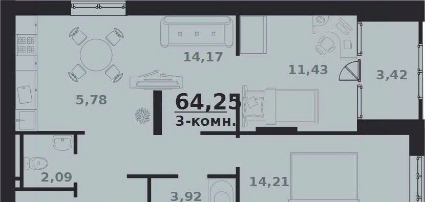 квартира г Ульяновск р-н Заволжский Новый Город ЖК Атмосфера 4 17-й кв-л фото 1