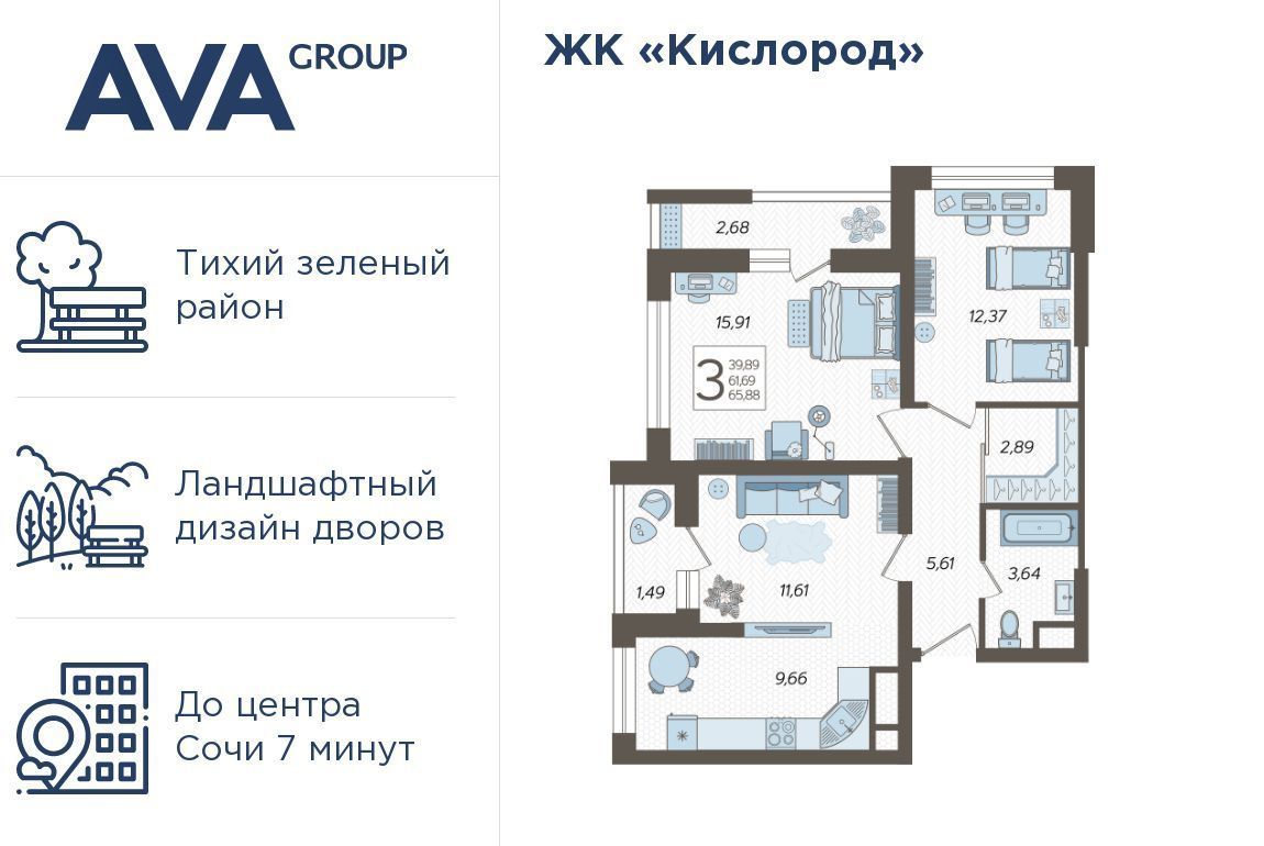 квартира г Сочи р-н Хостинский ЖК «Кислород» 2 фото 1