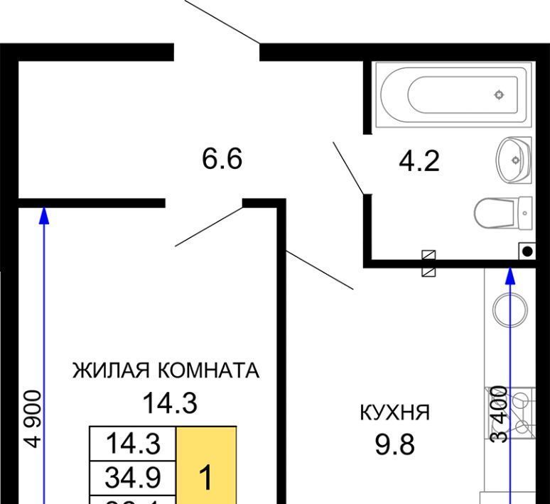 квартира г Краснодар р-н Прикубанский ЖК «Дыхание» фото 1