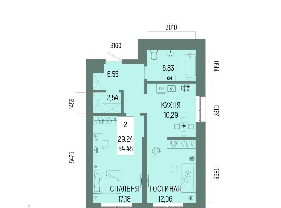 квартира г Уфа р-н Октябрьский ЖК «Новатор» Глумилино-1 мкр фото 1