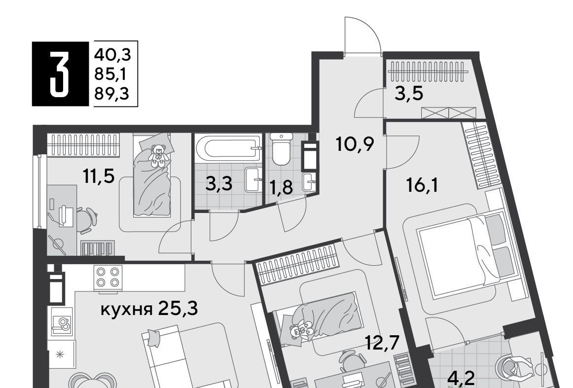 квартира г Краснодар р-н Прикубанский ЖК «Парк Победы» фото 2