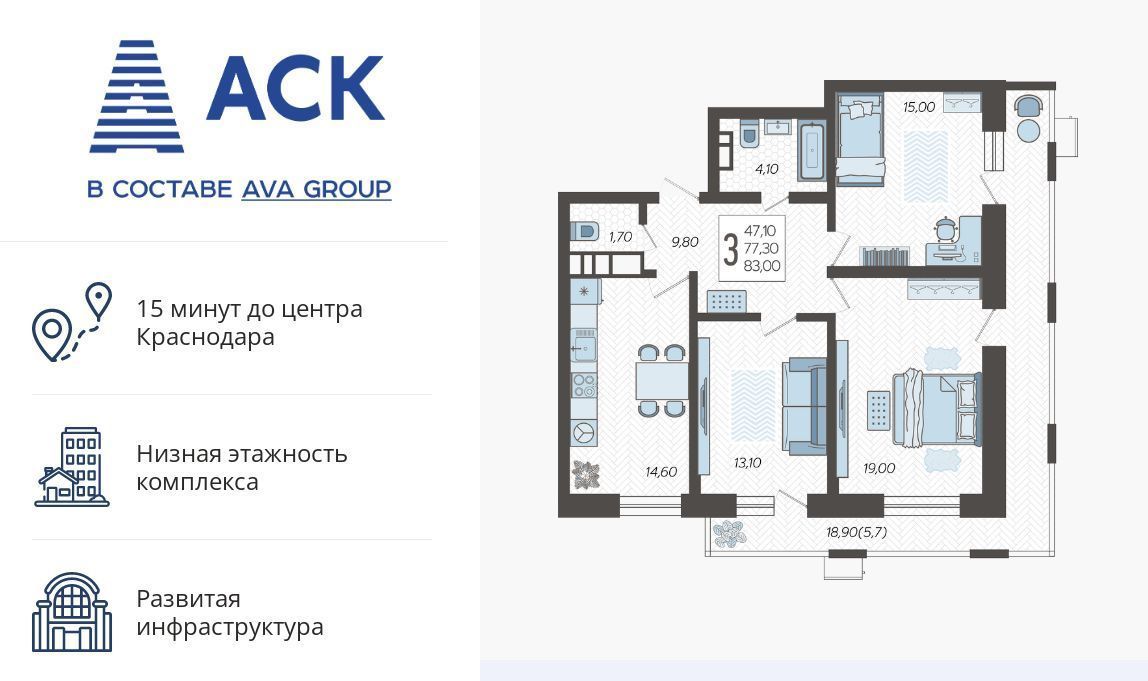 квартира г Краснодар р-н Прикубанский микрорайон 9-й километр ул Ярославская 115/1 фото 1