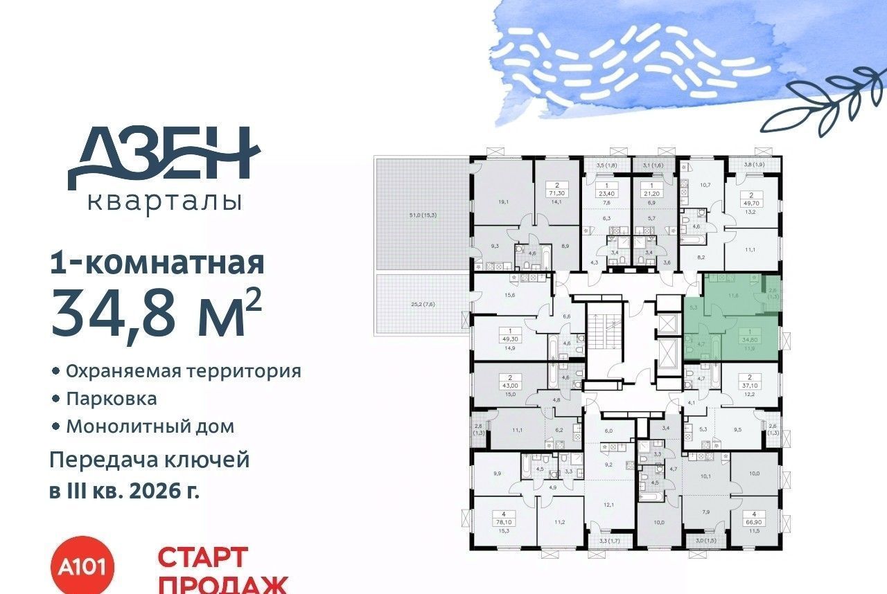 квартира г Москва п Сосенское ТиНАО ЖР «Дзен-кварталы» Новомосковский фото 2