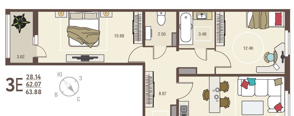 квартира г Курск р-н Сеймский ул Энгельса 115а/2 фото 1