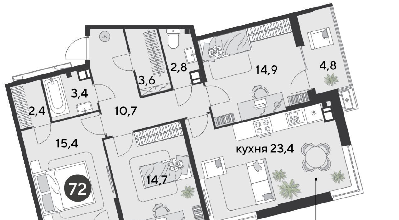 квартира г Краснодар р-н Прикубанский ЖК «Парк Победы» фото 3